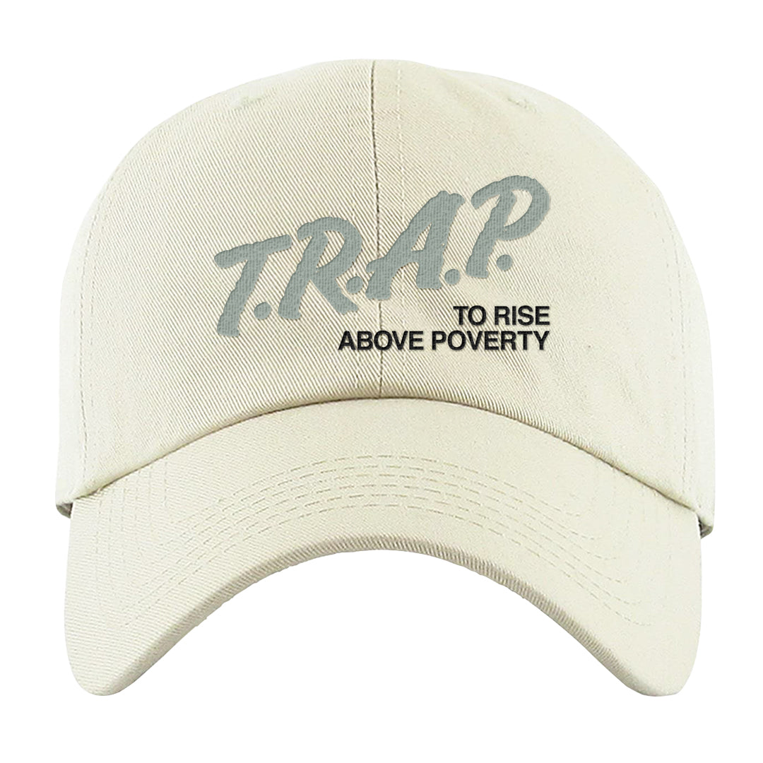 Split Grey White Black Low 1s Dad Hat | Trap To Rise Above Poverty, White