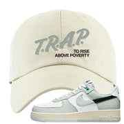 Split Grey White Black Low 1s Dad Hat | Trap To Rise Above Poverty, White