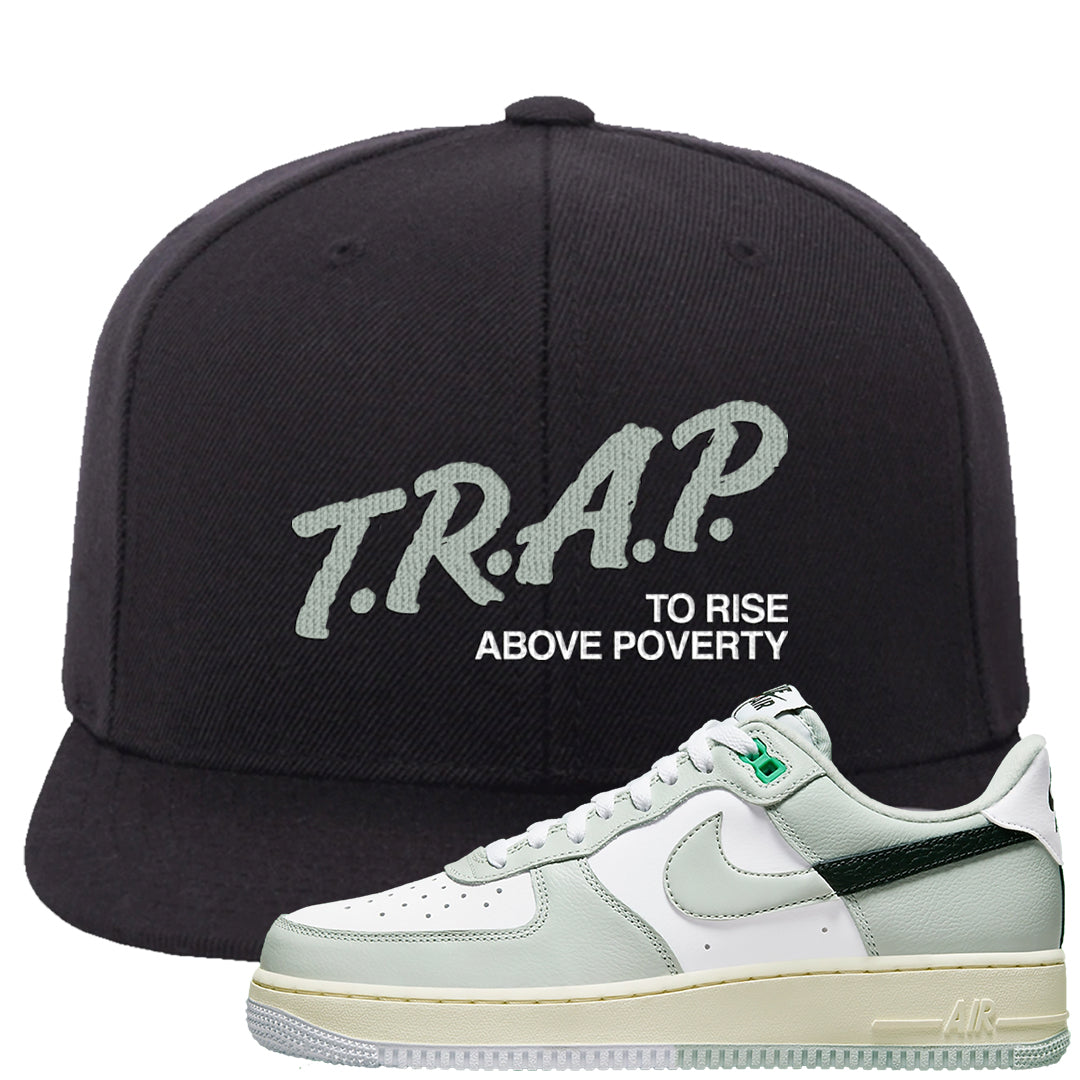 Split Grey White Black Low 1s Snapback Hat | Trap To Rise Above Poverty, Black