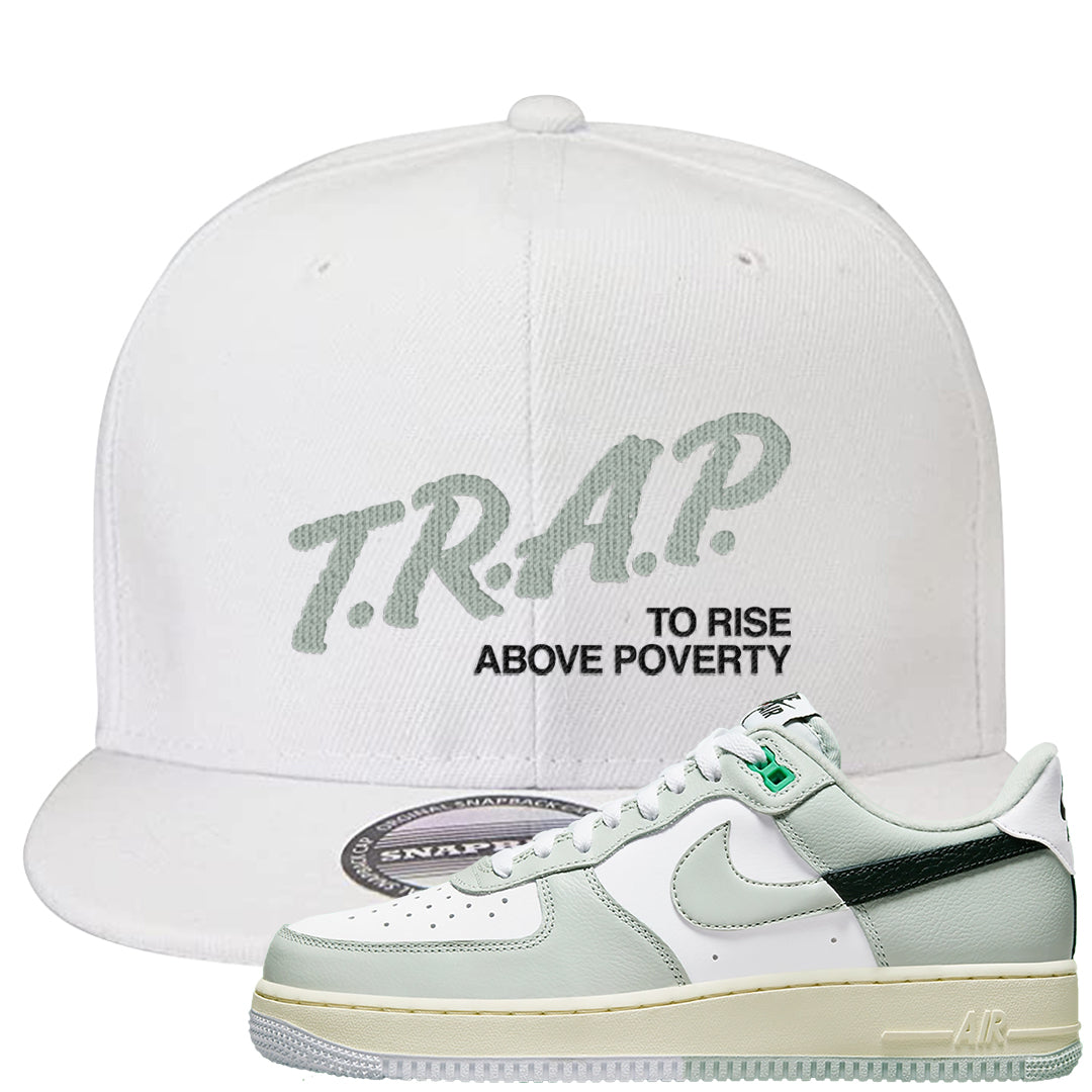 Split Grey White Black Low 1s Snapback Hat | Trap To Rise Above Poverty, White