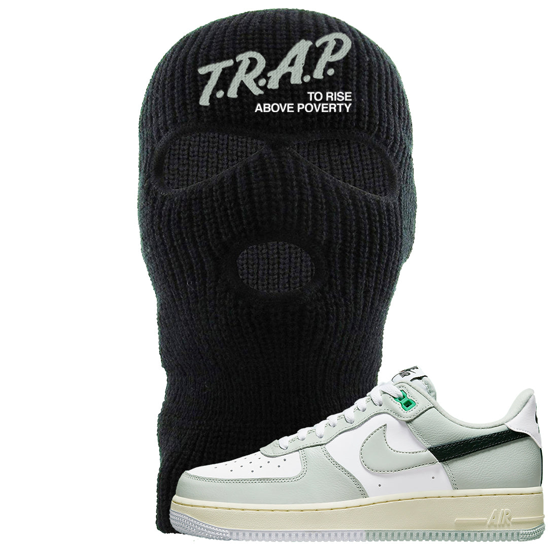 Split Grey White Black Low 1s Ski Mask | Trap To Rise Above Poverty, Black