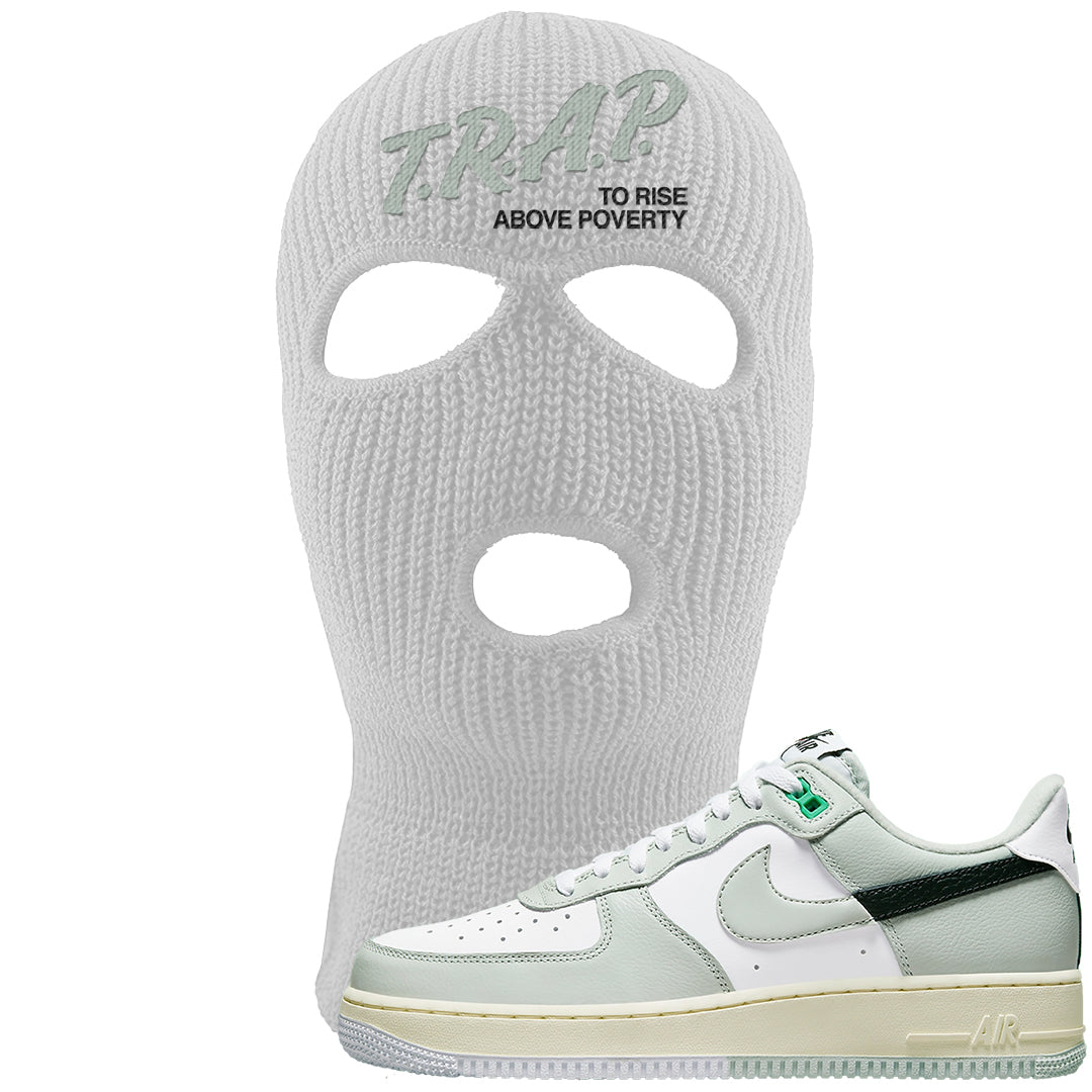 Split Grey White Black Low 1s Ski Mask | Trap To Rise Above Poverty, White