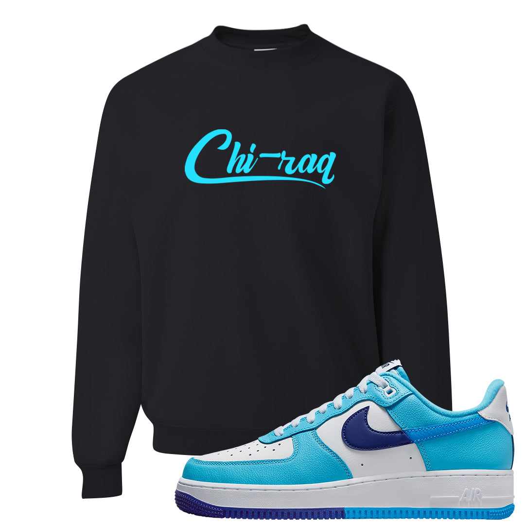 Split Light Photo Blue Low 1s Crewneck Sweatshirt | Chiraq, Black