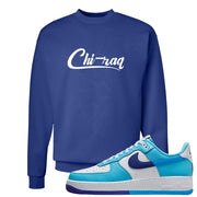 Split Light Photo Blue Low 1s Crewneck Sweatshirt | Chiraq, Deep Royal