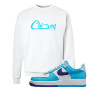 Split Light Photo Blue Low 1s Crewneck Sweatshirt | Chiraq, White