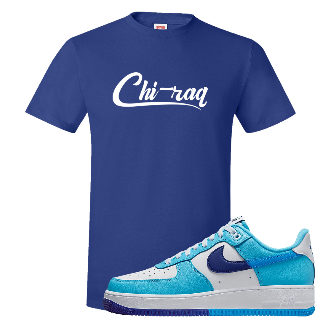 Split Light Photo Blue Low 1s T Shirt | Chiraq, Deep Royal