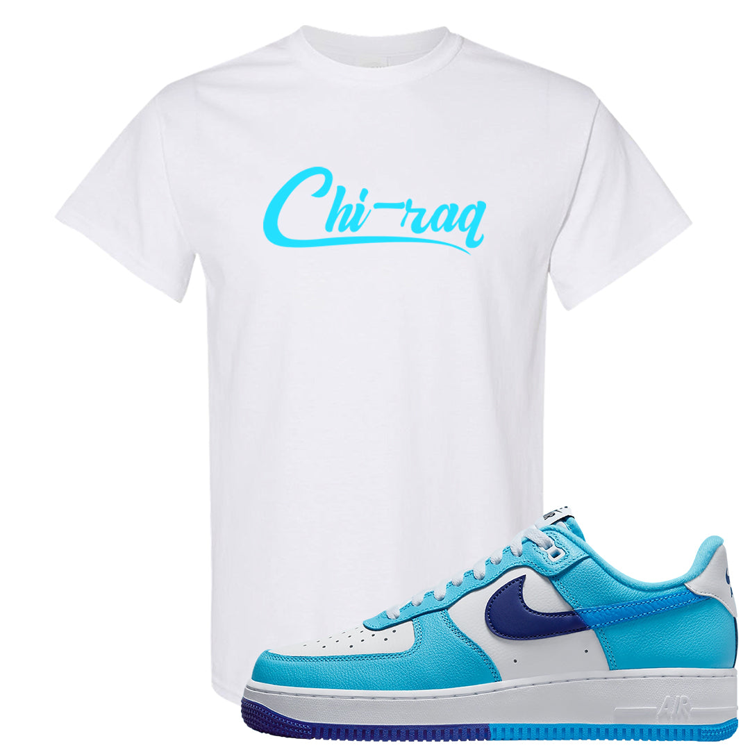 Split Light Photo Blue Low 1s T Shirt | Chiraq, White