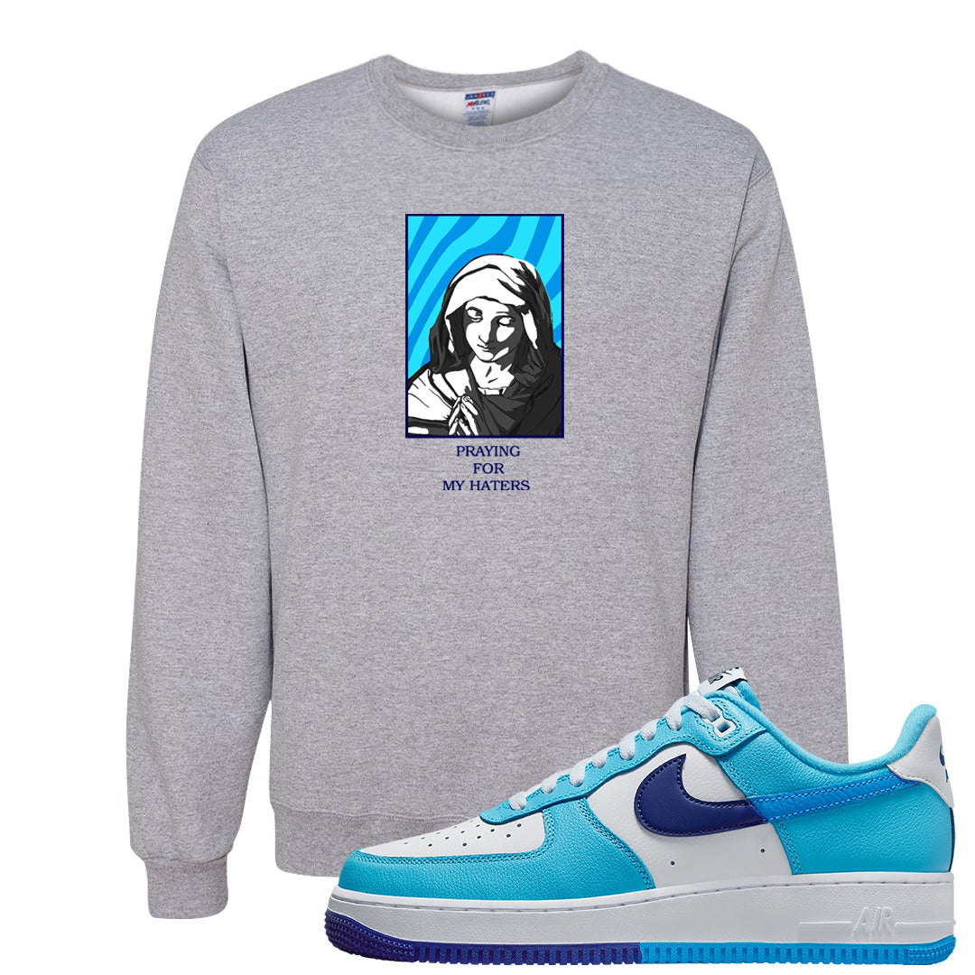 Split Light Photo Blue Low 1s Crewneck Sweatshirt | God Told Me, Ash