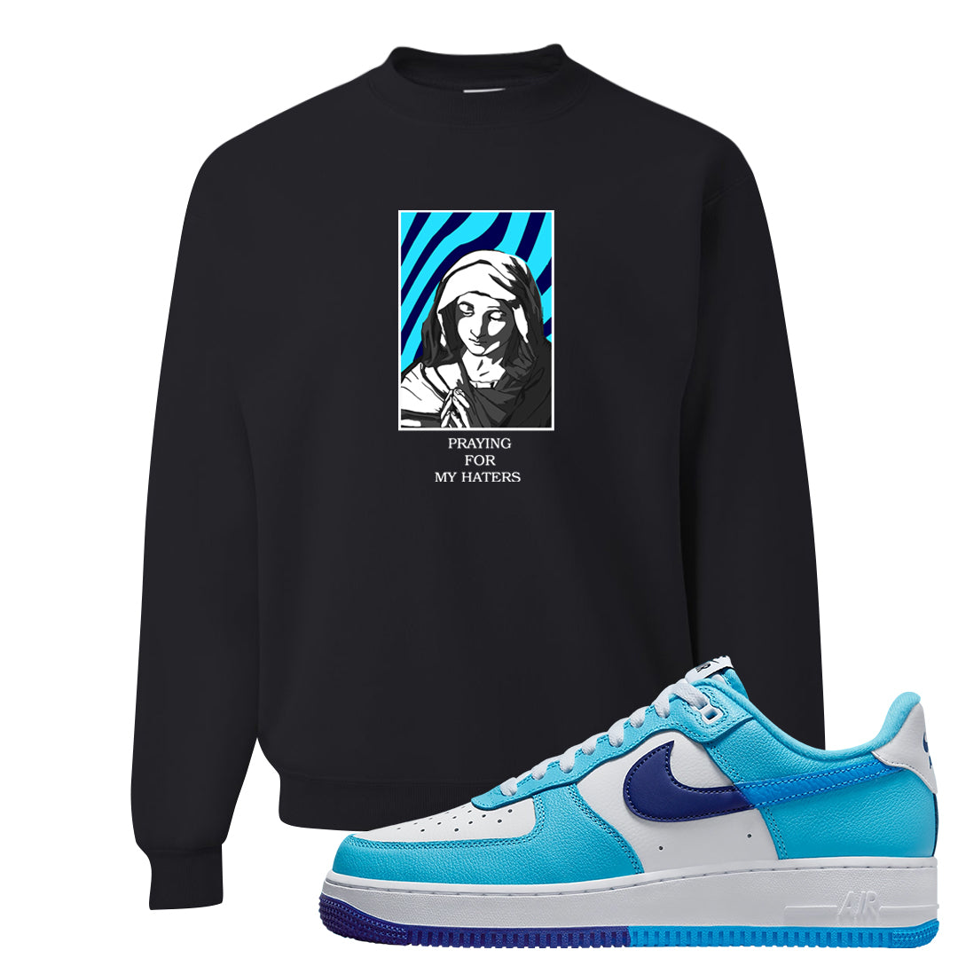 Split Light Photo Blue Low 1s Crewneck Sweatshirt | God Told Me, Black