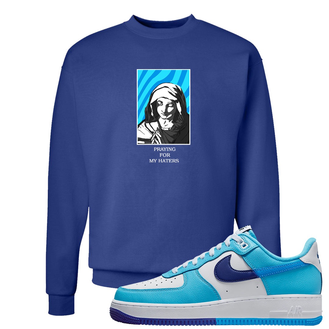 Split Light Photo Blue Low 1s Crewneck Sweatshirt | God Told Me, Deep Royal