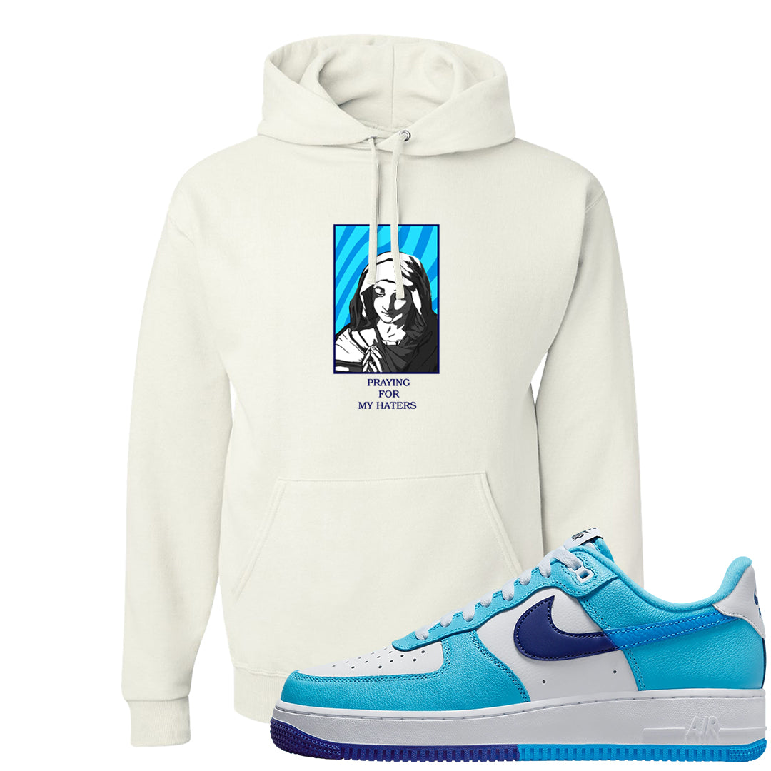 Split Light Photo Blue Low 1s Hoodie | God Told Me, White