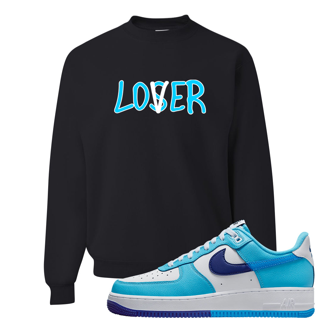 Split Light Photo Blue Low 1s Crewneck Sweatshirt | Lover, Black