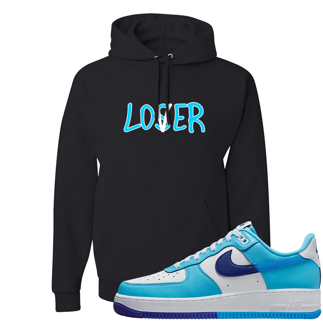 Split Light Photo Blue Low 1s Hoodie | Lover, Black