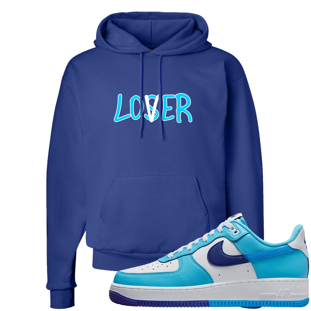 Split Light Photo Blue Low 1s Hoodie | Lover, Deep Royal