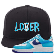 Split Light Photo Blue Low 1s Snapback Hat | Lover, Black