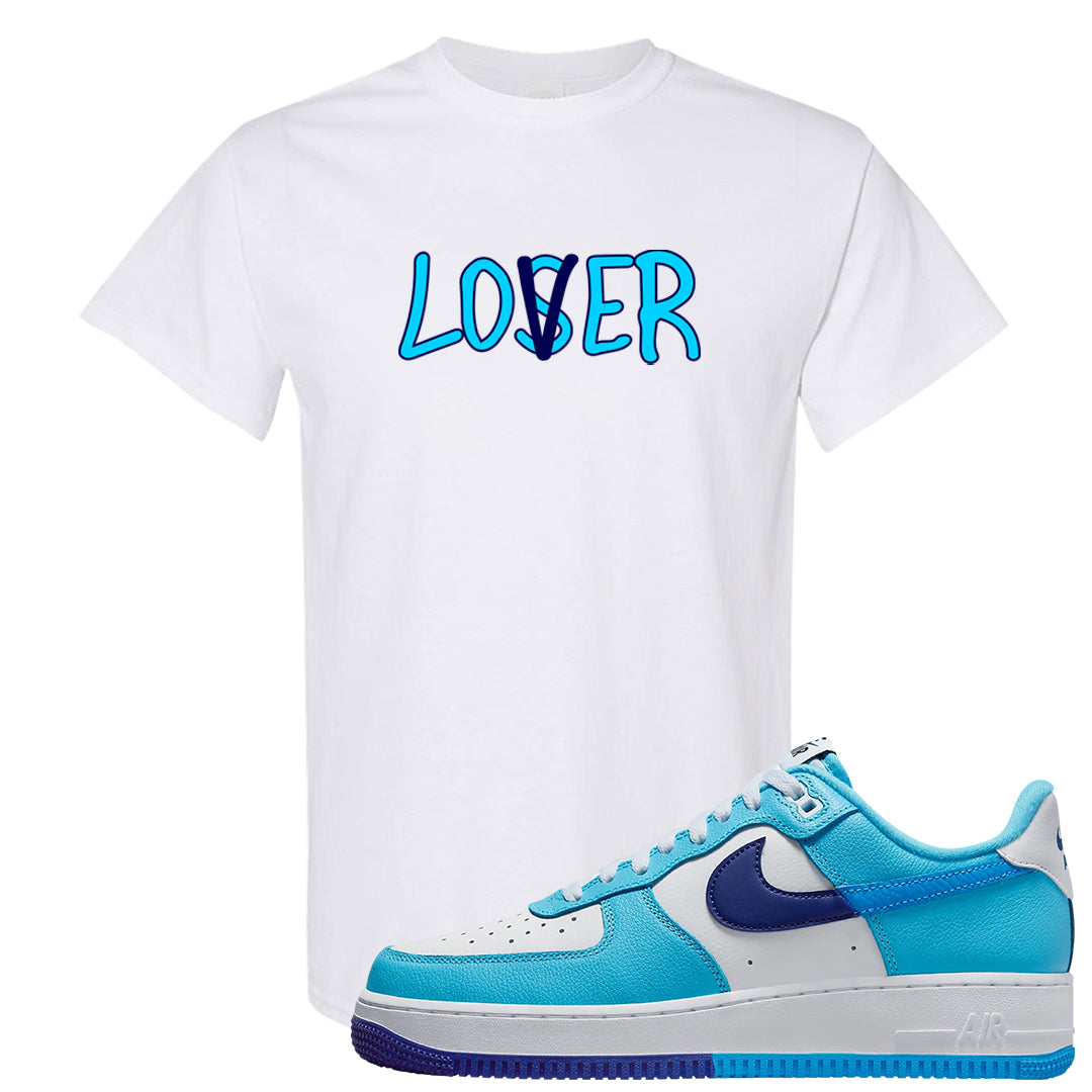 Split Light Photo Blue Low 1s T Shirt | Lover, White