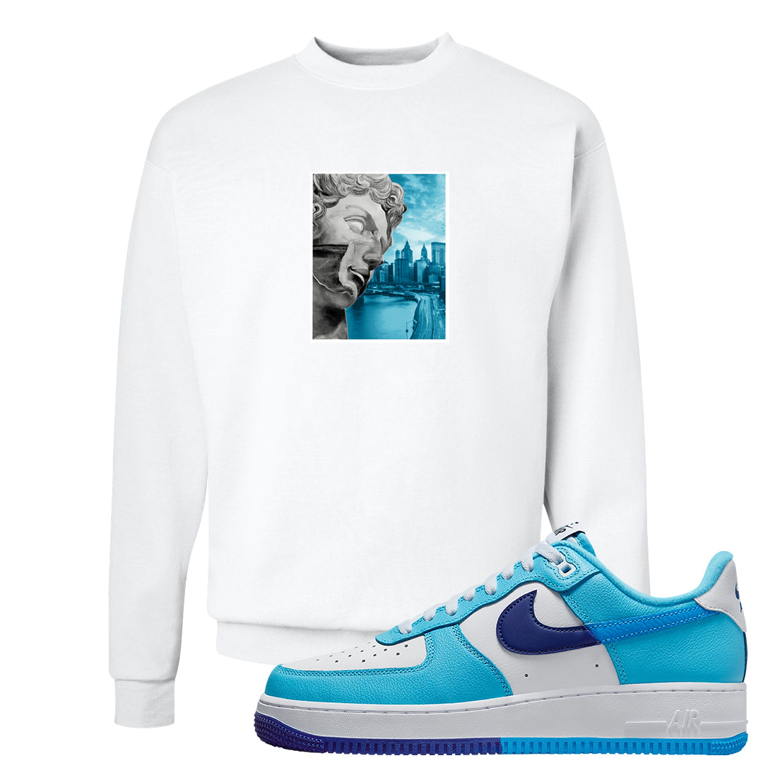 Split Light Photo Blue Low 1s Crewneck Sweatshirt | Miguel, White