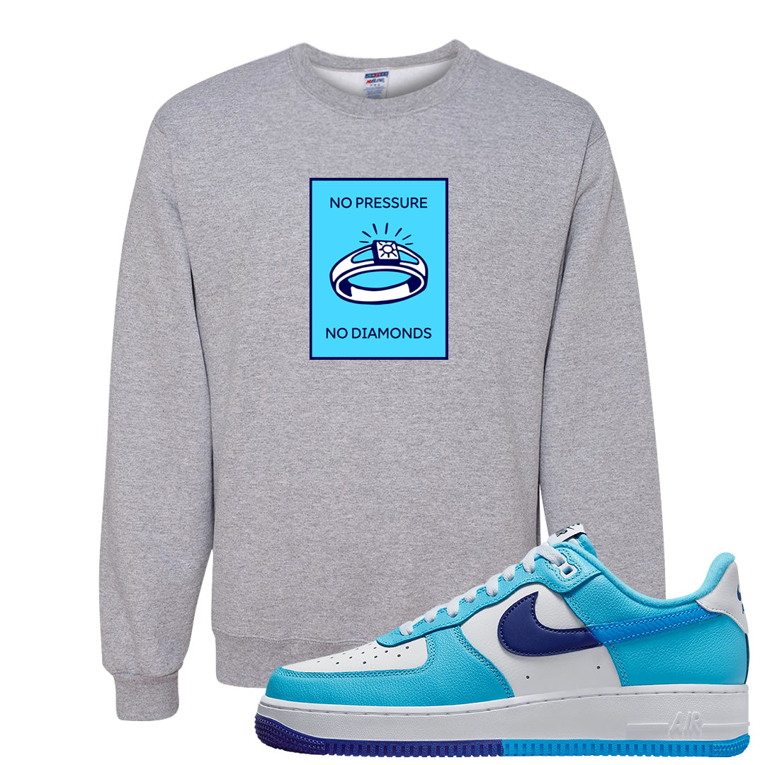 Split Light Photo Blue Low 1s Crewneck Sweatshirt | No Pressure No Diamond, Ash