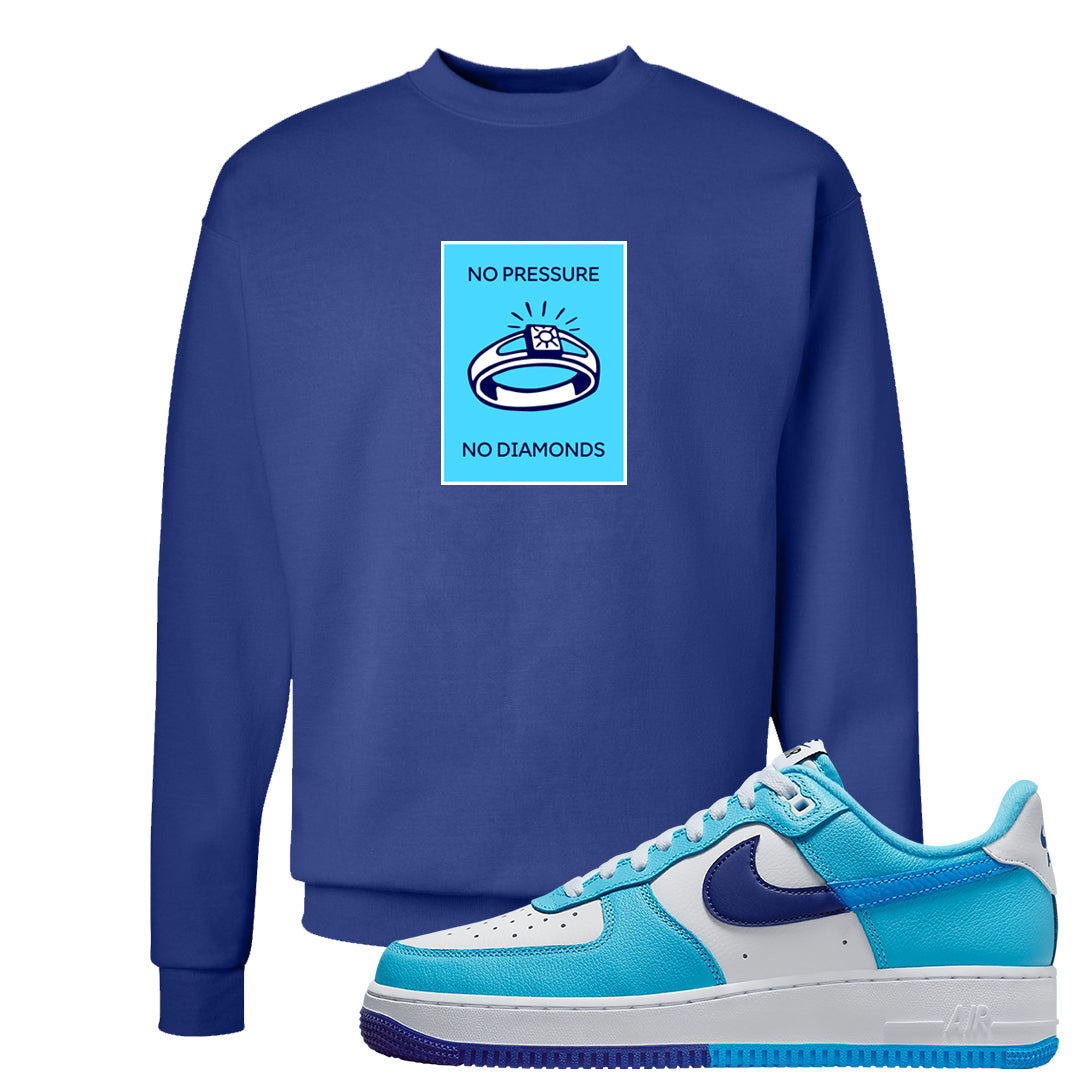 Split Light Photo Blue Low 1s Crewneck Sweatshirt | No Pressure No Diamond, Deep Royal