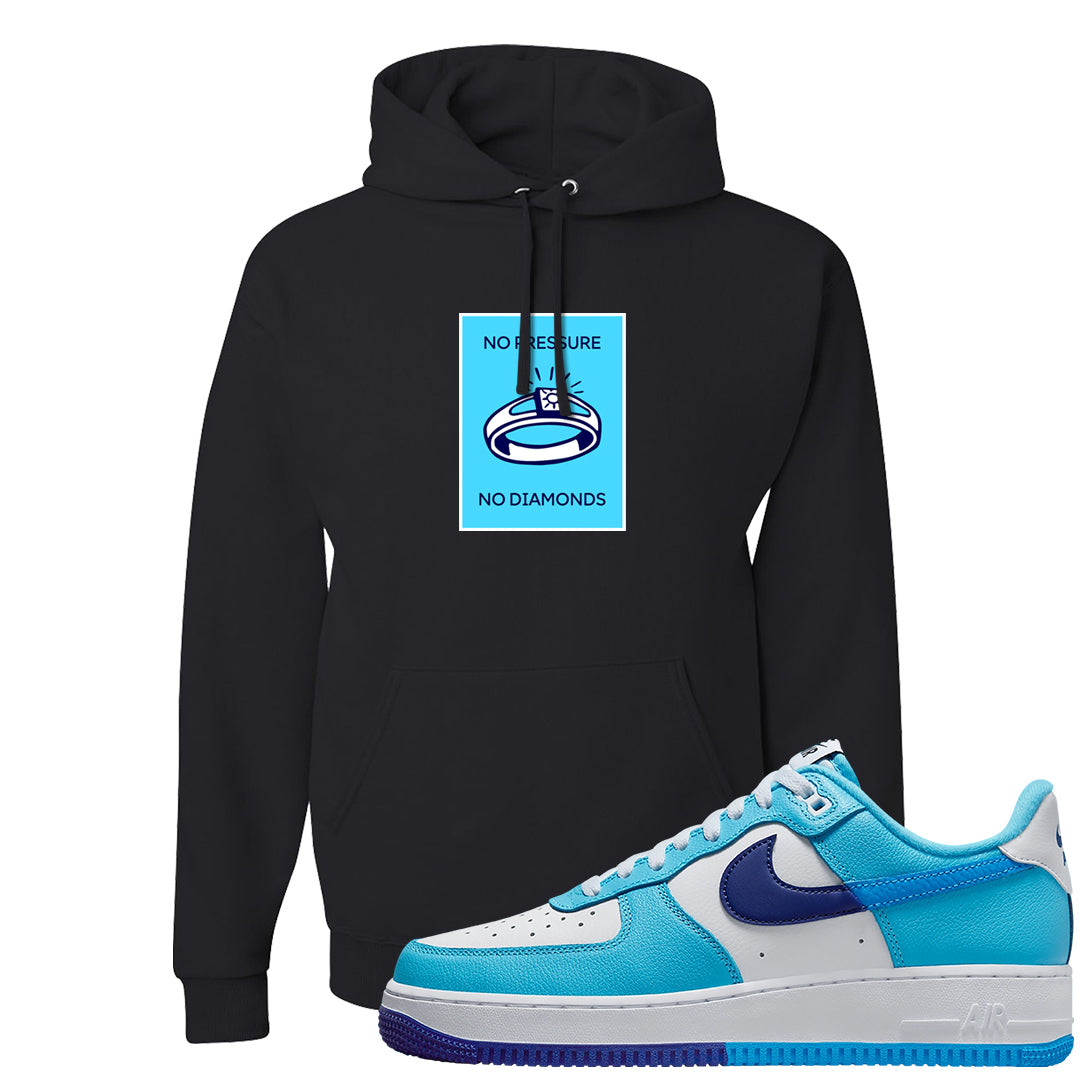 Split Light Photo Blue Low 1s Hoodie | No Pressure No Diamond, Black