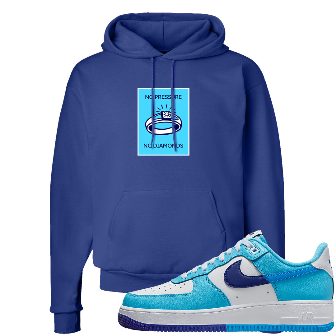 Split Light Photo Blue Low 1s Hoodie | No Pressure No Diamond, Deep Royal