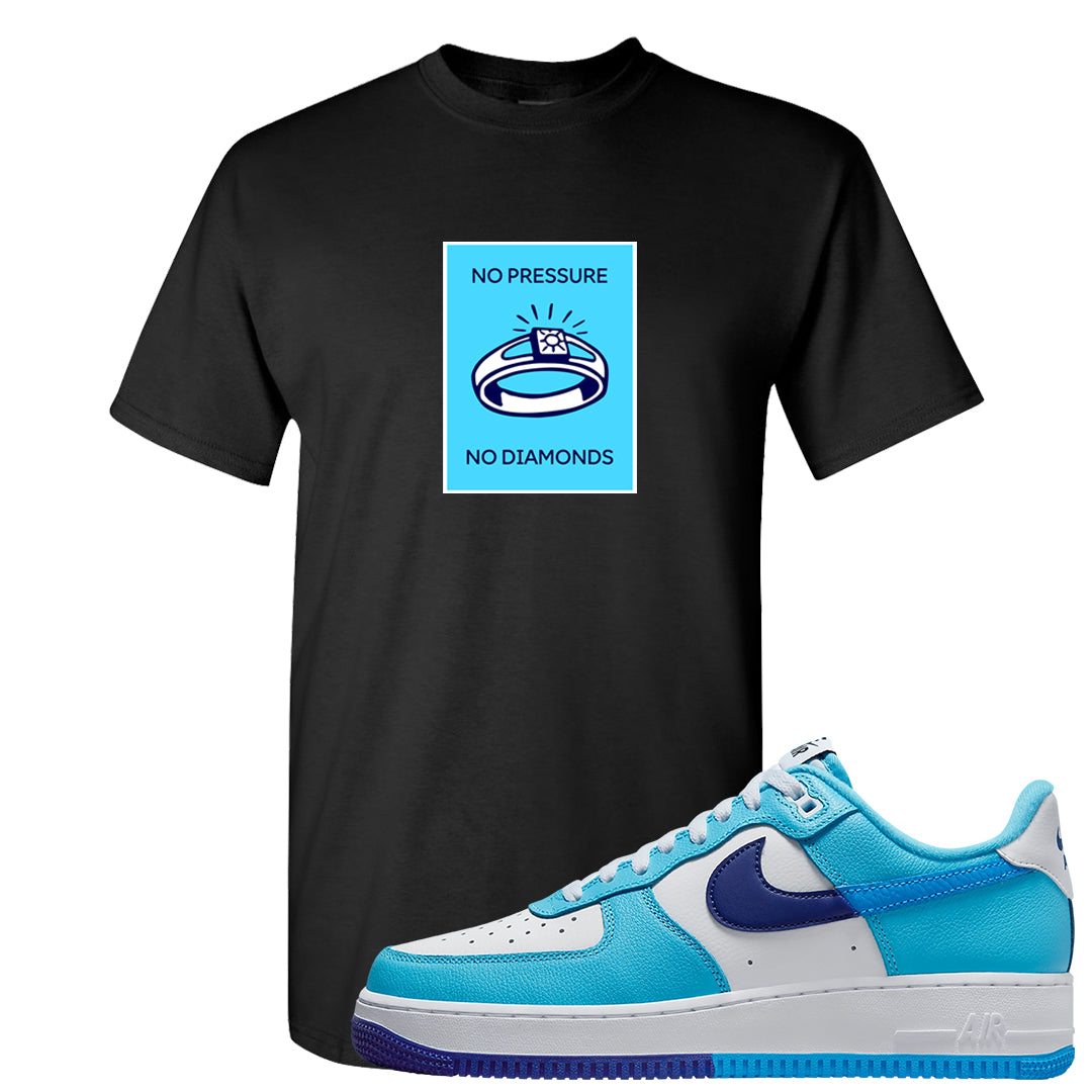 Split Light Photo Blue Low 1s T Shirt | No Pressure No Diamond, Black