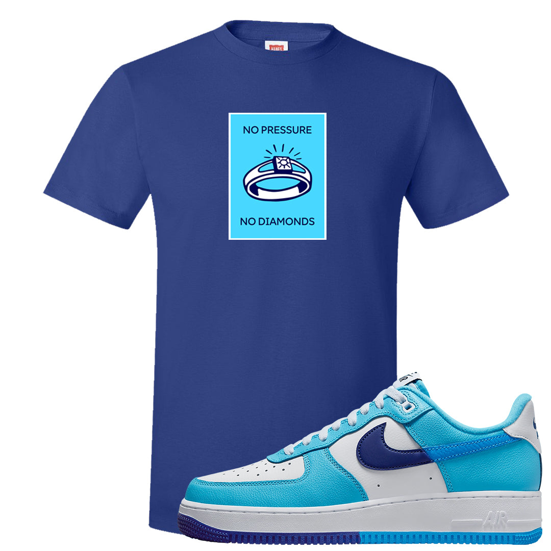 Split Light Photo Blue Low 1s T Shirt | No Pressure No Diamond, Deep Royal