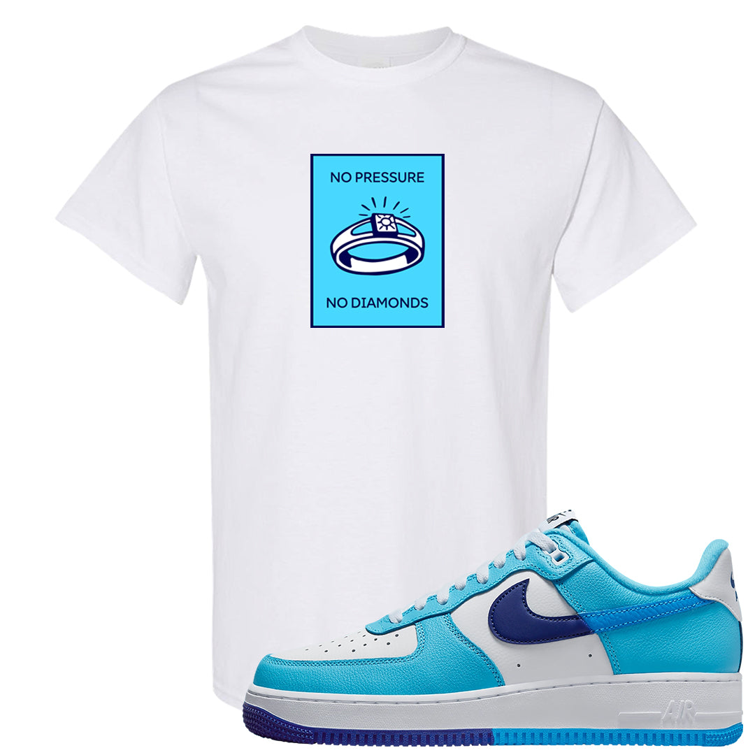 Split Light Photo Blue Low 1s T Shirt | No Pressure No Diamond, White