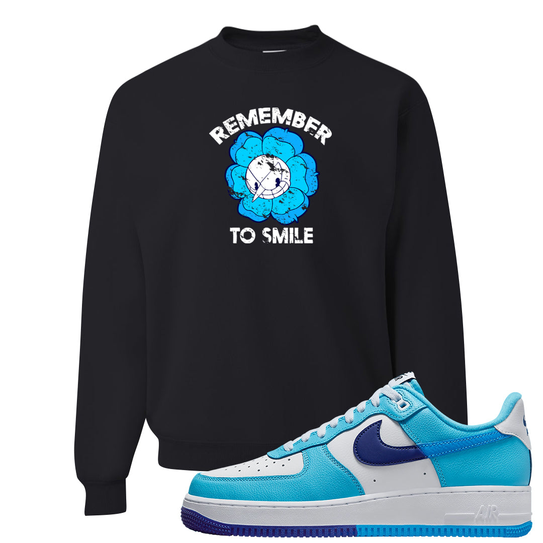 Split Light Photo Blue Low 1s Crewneck Sweatshirt | Remember To Smile, Black