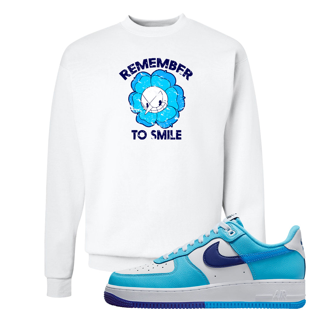 Split Light Photo Blue Low 1s Crewneck Sweatshirt | Remember To Smile, White