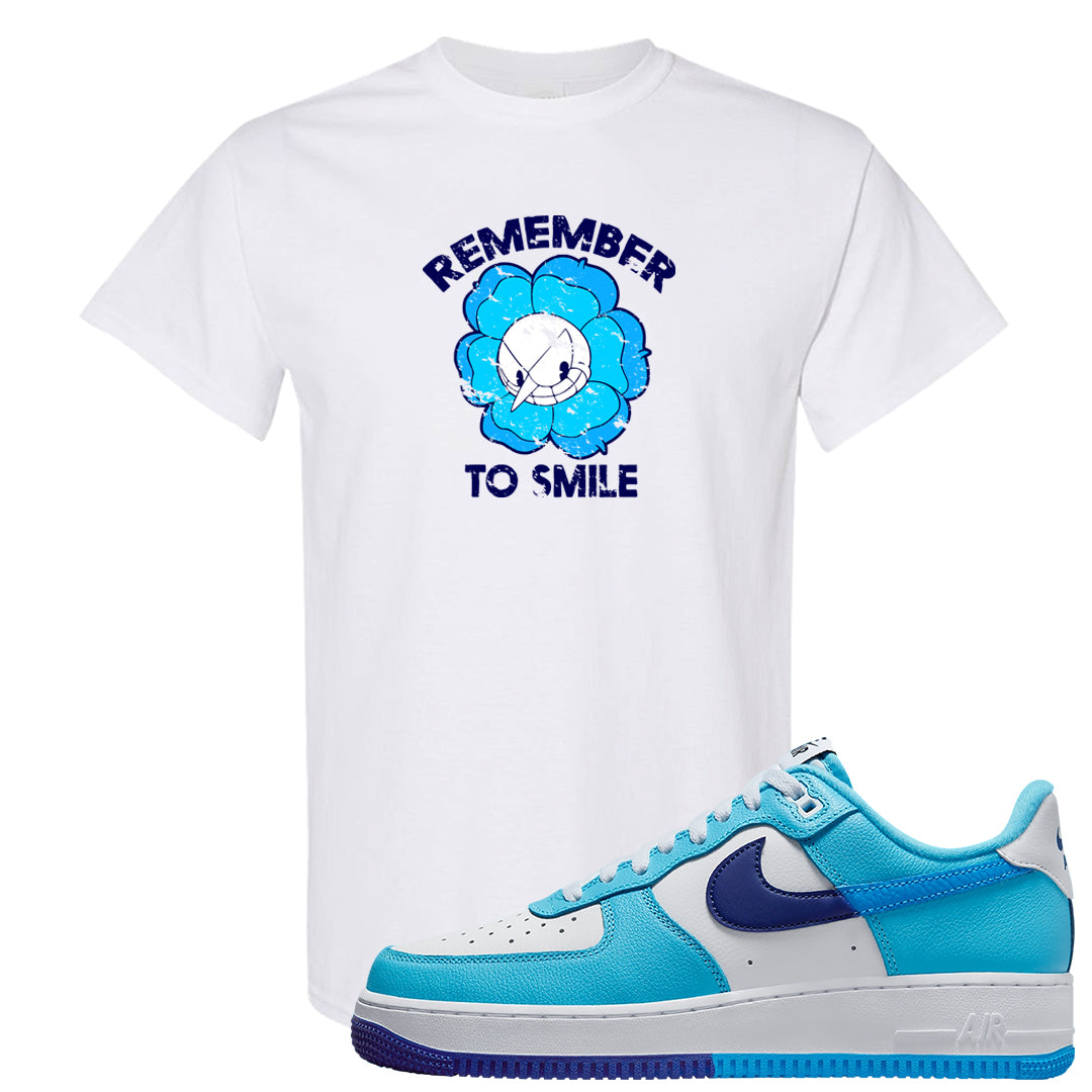 Split Light Photo Blue Low 1s T Shirt | Remember To Smile, White