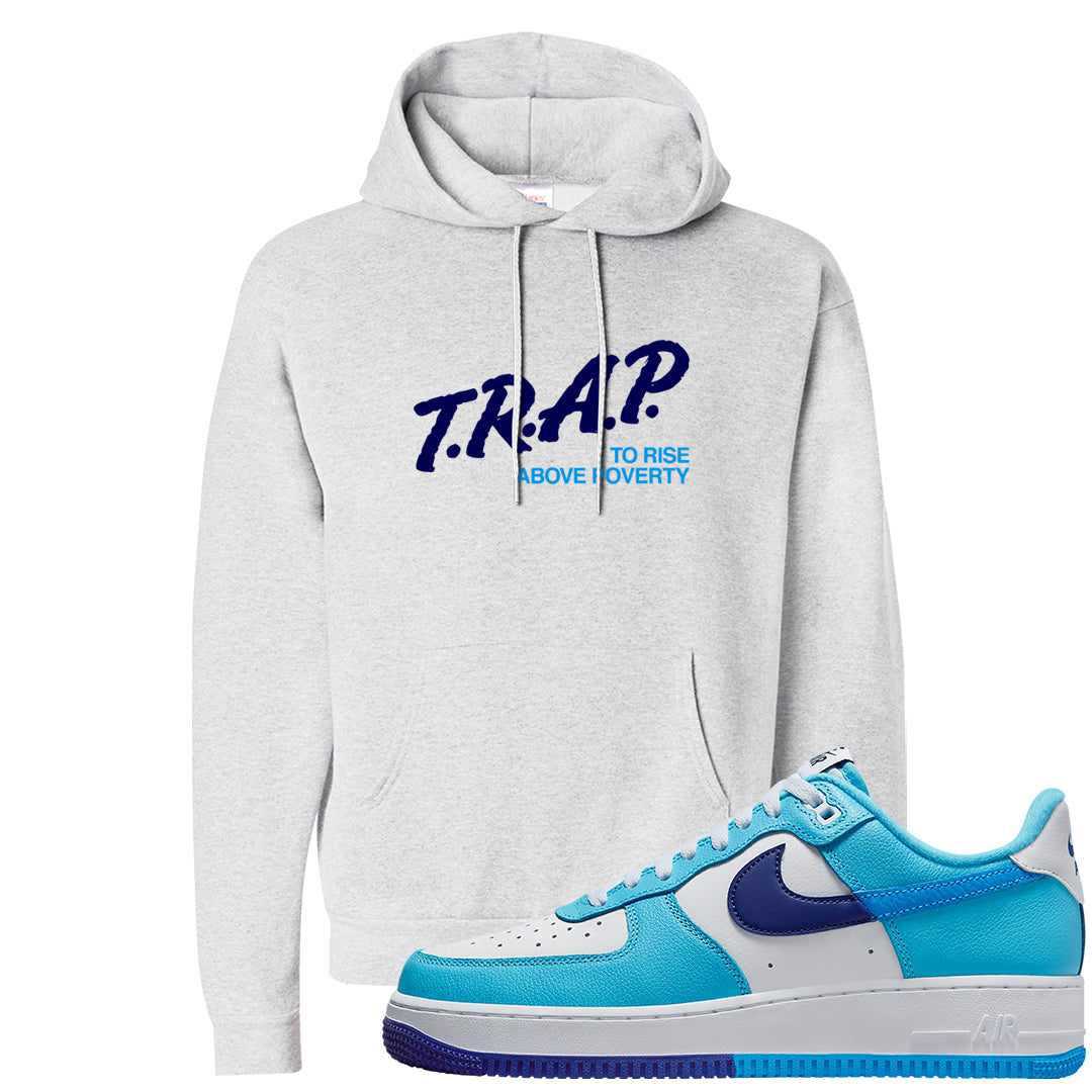 Split Light Photo Blue Low 1s Hoodie | Trap To Rise Above Poverty, Ash
