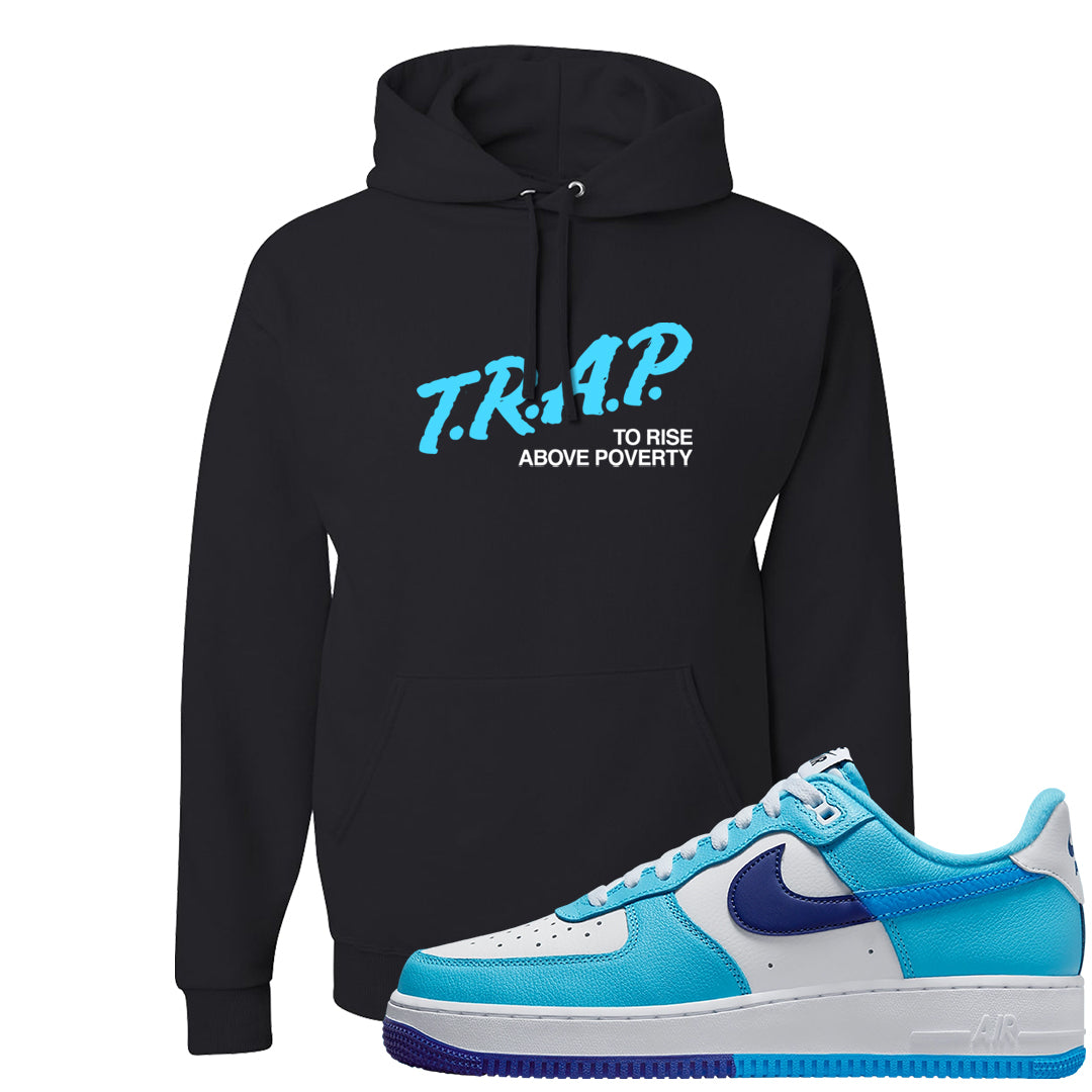 Split Light Photo Blue Low 1s Hoodie | Trap To Rise Above Poverty, Black