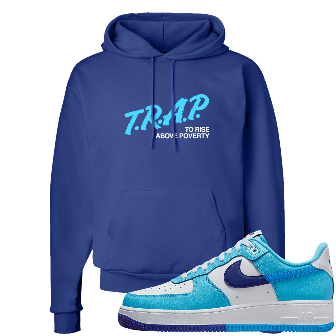Split Light Photo Blue Low 1s Hoodie | Trap To Rise Above Poverty, Deep Royal