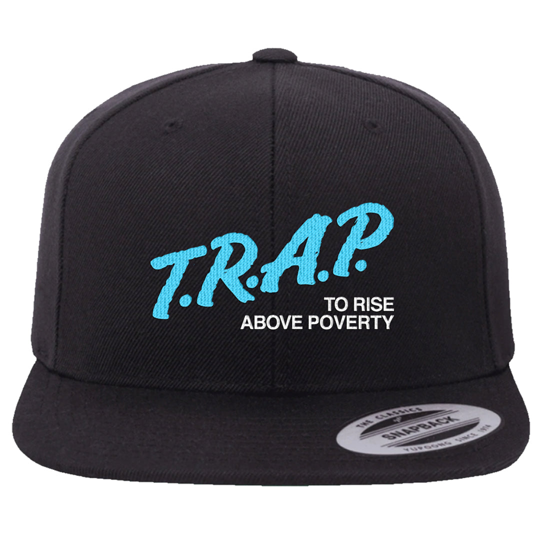 Split Light Photo Blue Low 1s Snapback Hat | Trap To Rise Above Poverty, Black