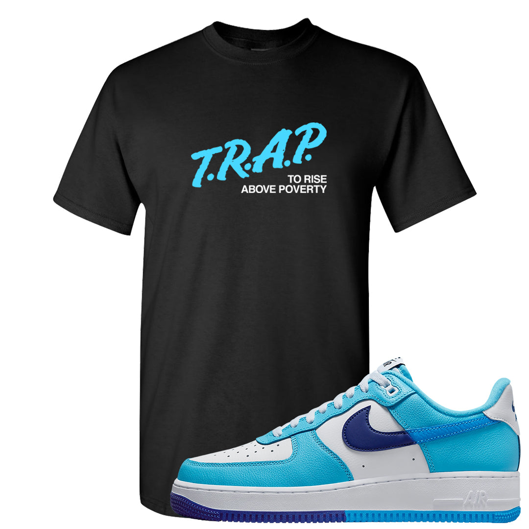 Split Light Photo Blue Low 1s T Shirt | Trap To Rise Above Poverty, Black