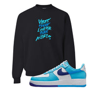 Split Light Photo Blue Low 1s Crewneck Sweatshirt | Vibes Speak Louder Than Words, Black