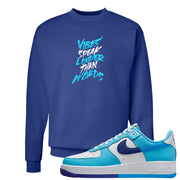 Split Light Photo Blue Low 1s Crewneck Sweatshirt | Vibes Speak Louder Than Words, Deep Royal