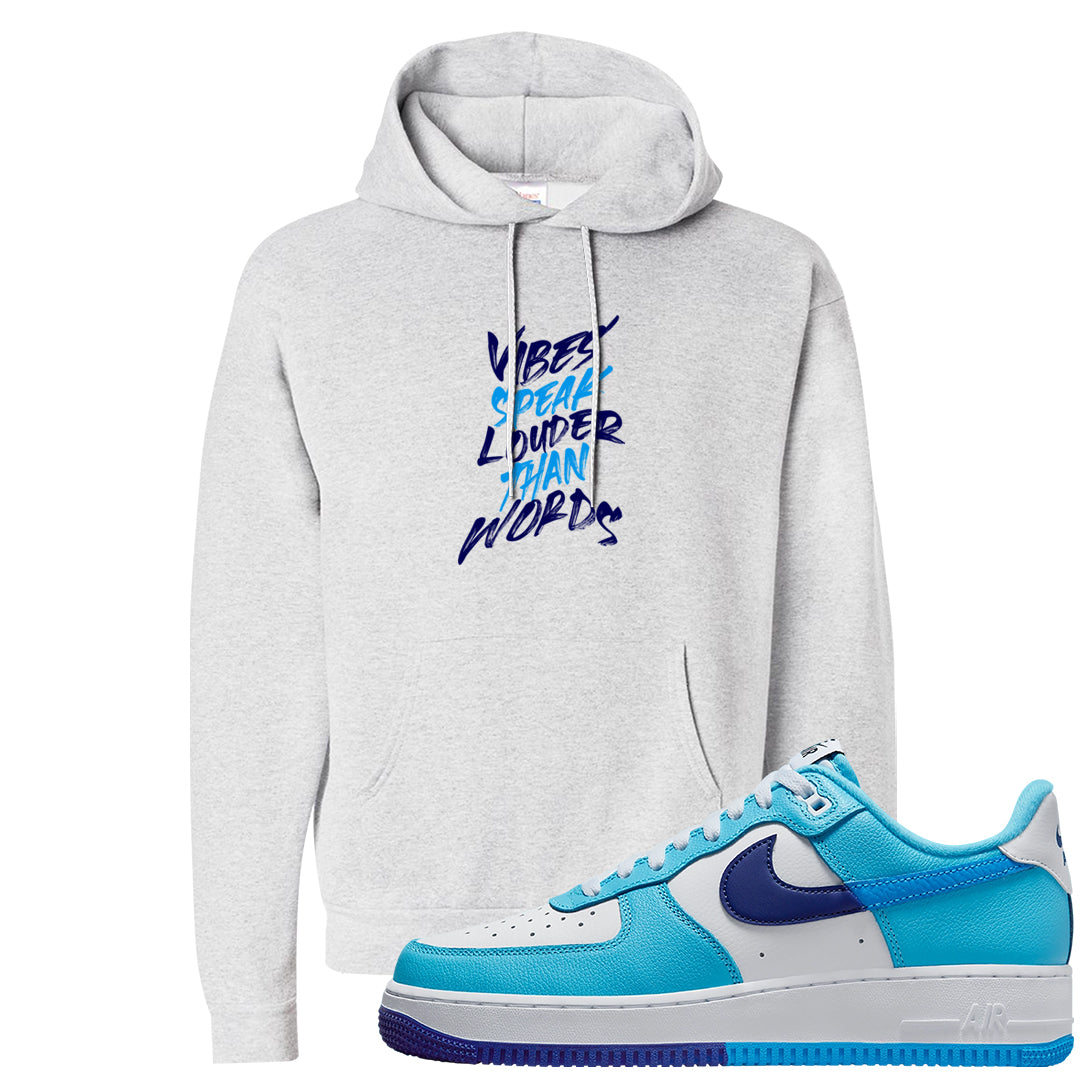 Split Light Photo Blue Low 1s Hoodie | Vibes Speak Louder Than Words, Ash