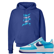 Split Light Photo Blue Low 1s Hoodie | Vibes Speak Louder Than Words, Deep Royal