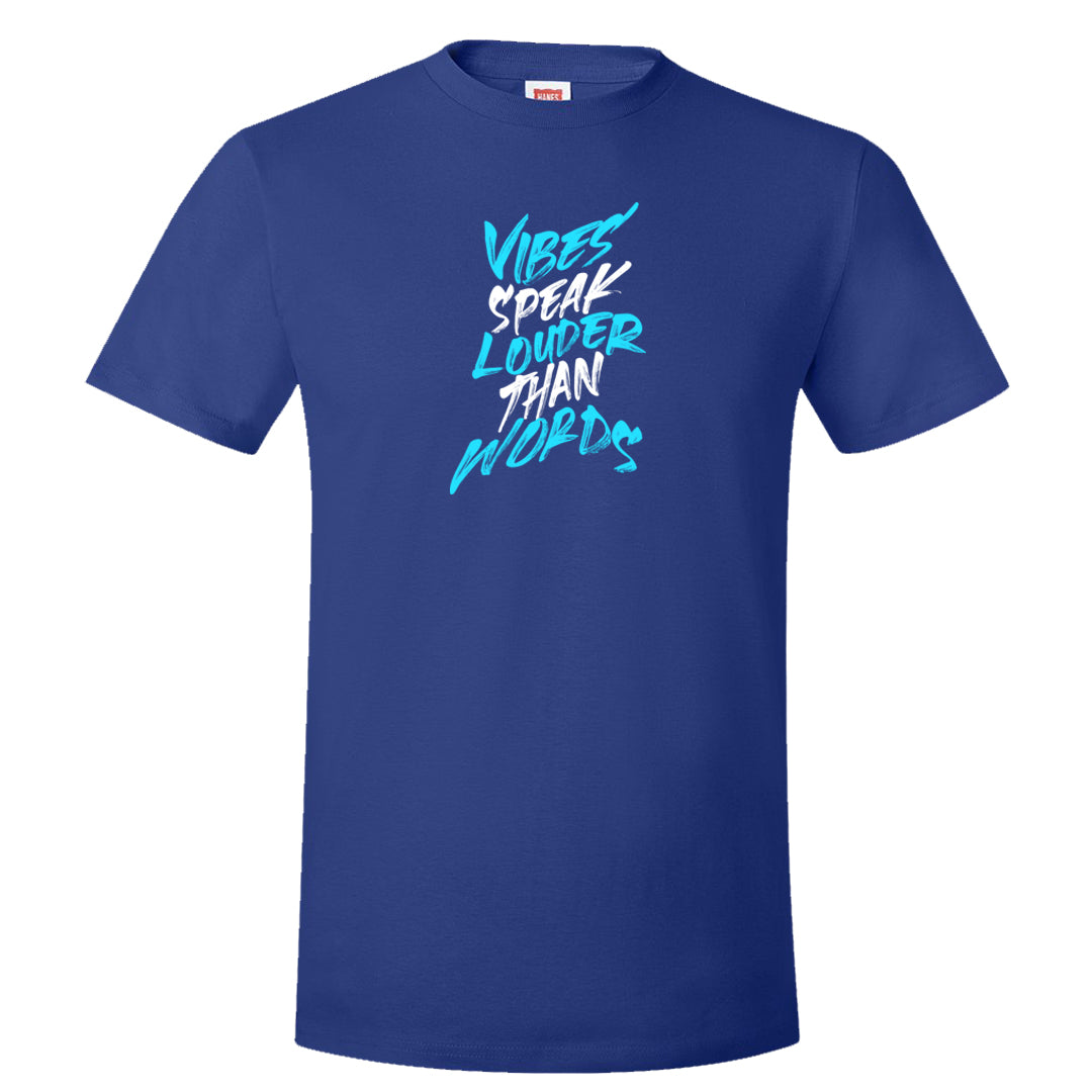 Split Light Photo Blue Low 1s T Shirt | Vibes Speak Louder Than Words, Deep Royal