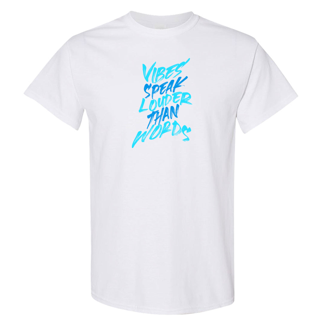 Split Light Photo Blue Low 1s T Shirt | Vibes Speak Louder Than Words, White