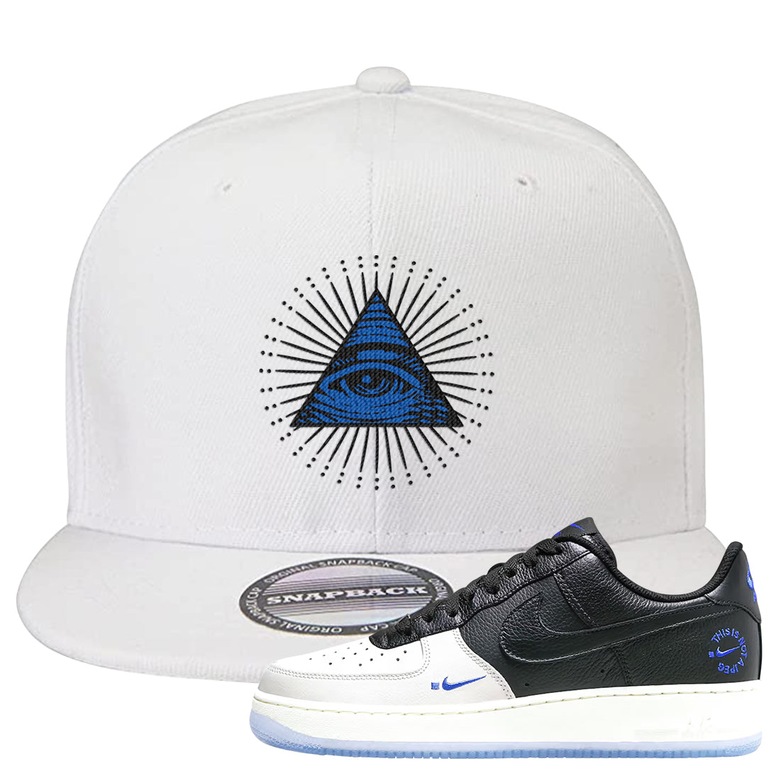 Tinaj Low AF 1s Snapback Hat | All Seeing Eye, White