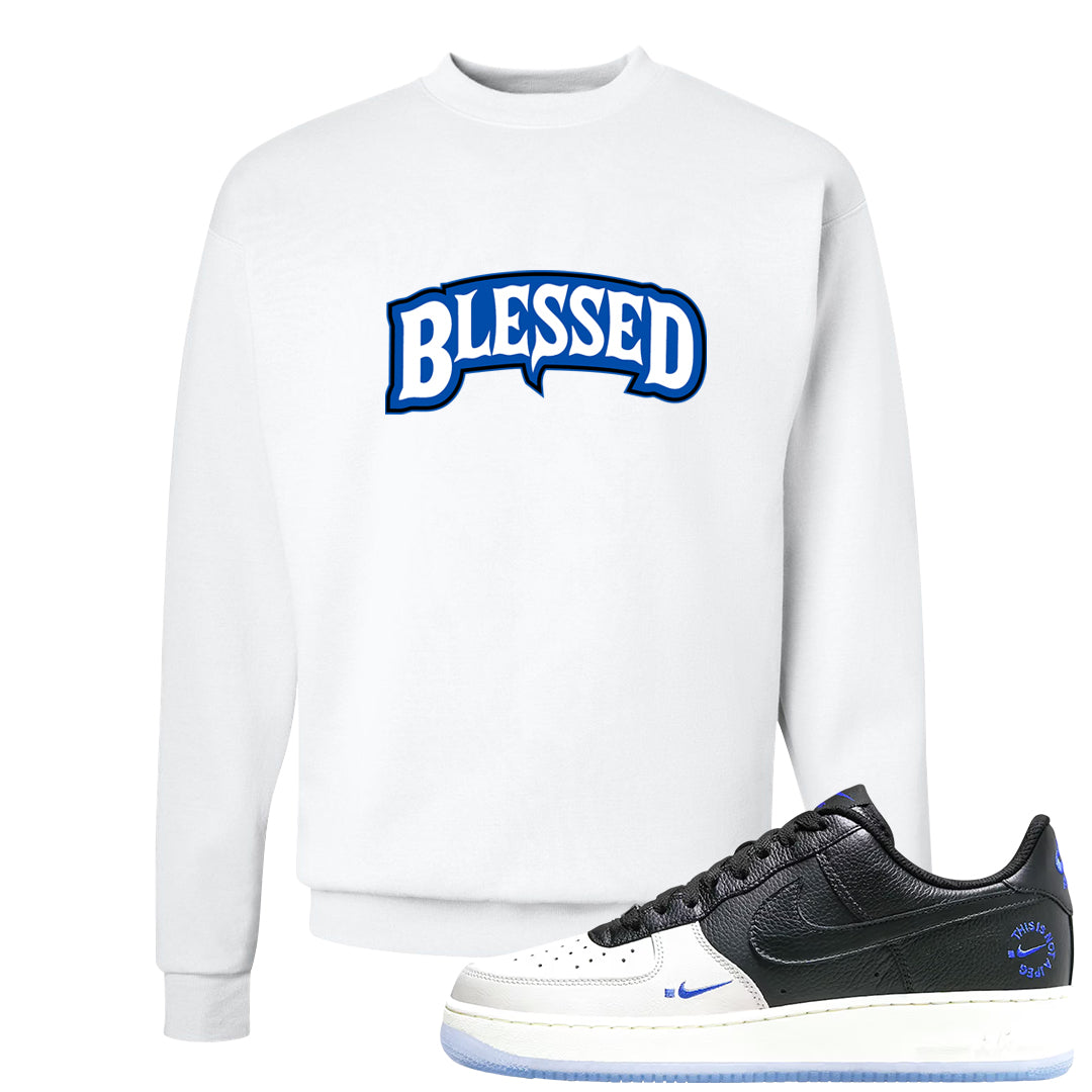 Tinaj Low AF 1s Crewneck Sweatshirt | Blessed Arch, White
