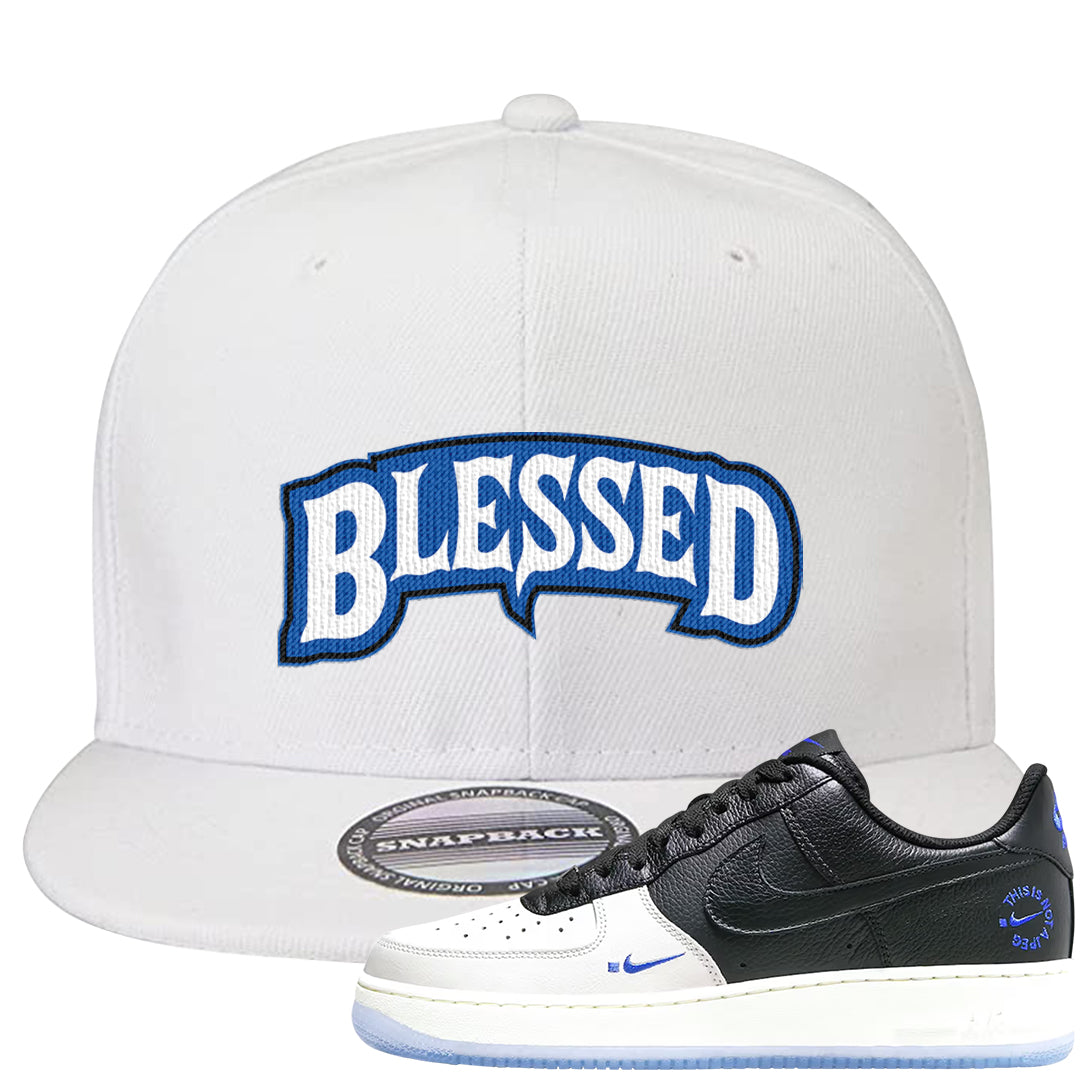 Tinaj Low AF 1s Snapback Hat | Blessed Arch, White