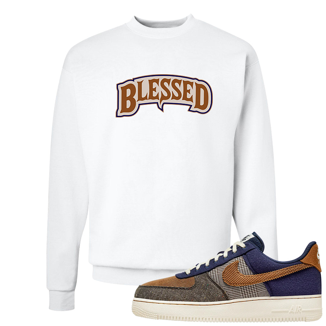 Tweed Low AF 1s Crewneck Sweatshirt | Blessed Arch, White