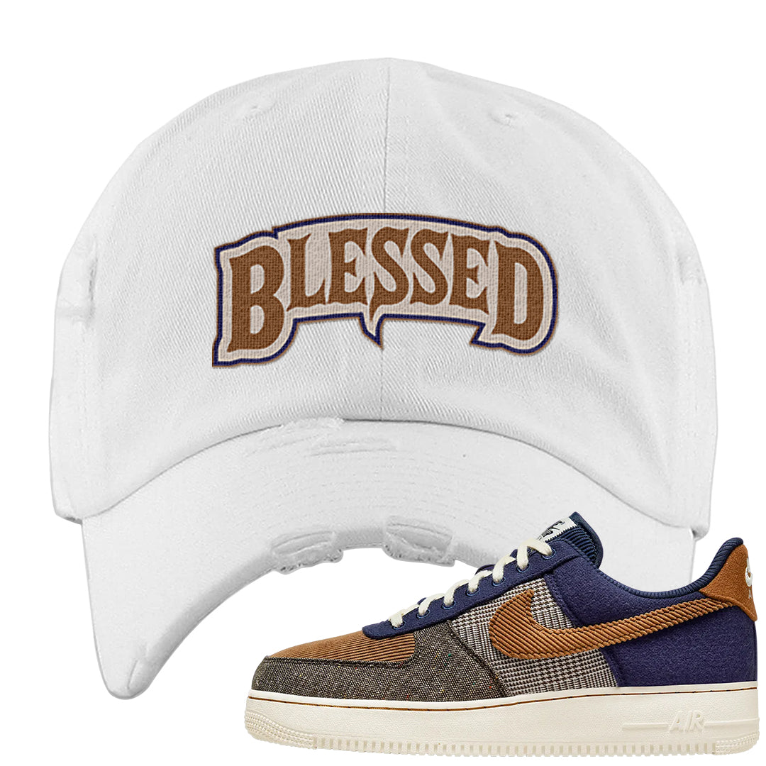 Tweed Low AF 1s Distressed Dad Hat | Blessed Arch, White