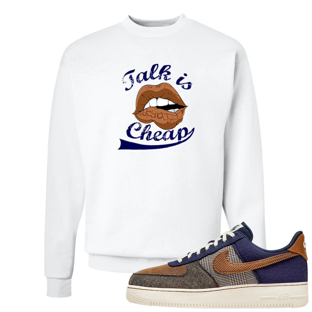 Tweed Low AF 1s Crewneck Sweatshirt | Talk Lips, White
