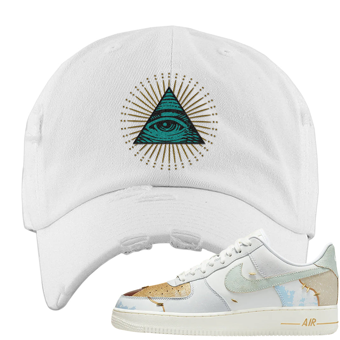 Patchwork AF 1s Distressed Dad Hat | All Seeing Eye, White