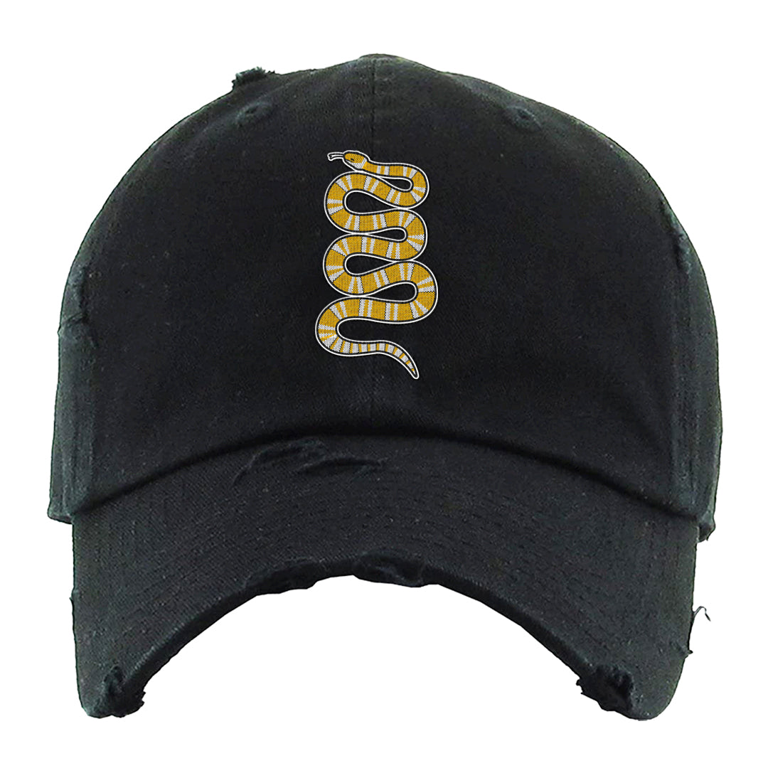 Yellow Snakeskin Low 11s Distressed Dad Hat | Coiled Snake, Black